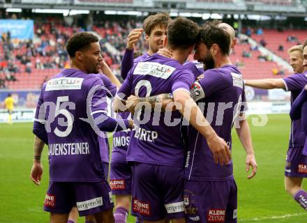 Fussball Bundesliga. SK Austria Klagenfurt gegen Cashpoint SCR Altach. Torjubel Darijo Pecirep, Kosmas Gkezos (Klagenfurt). Klagenfurt, am 20.2.2022.
Foto: Kuess
www.qspictures.net
---
pressefotos, pressefotografie, kuess, qs, qspictures, sport, bild, bilder, bilddatenbank