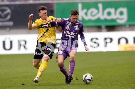 Fussball Bundesliga. SK Austria Klagenfurt gegen Cashpoint SCR Altach. Till Schumacher (Klagenfurt), Dominik Reiter (Altach). Klagenfurt, am 20.2.2022.
Foto: Kuess
www.qspictures.net
---
pressefotos, pressefotografie, kuess, qs, qspictures, sport, bild, bilder, bilddatenbank