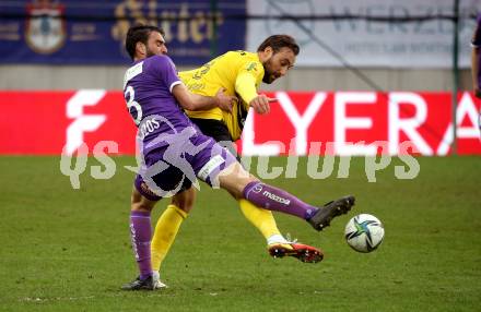 Fussball Bundesliga. SK Austria Klagenfurt gegen Cashpoint SCR Altach. Kosmas Gkezos (Klagenfurt), Atdhe Nuhiu (Altach). Klagenfurt, am 20.2.2022.
Foto: Kuess
www.qspictures.net
---
pressefotos, pressefotografie, kuess, qs, qspictures, sport, bild, bilder, bilddatenbank