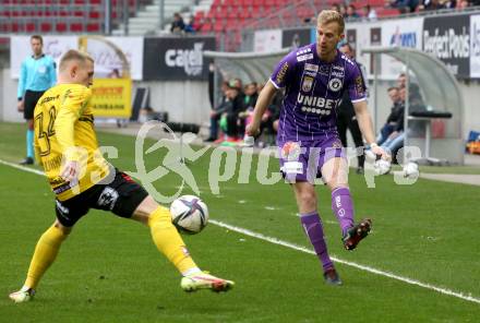 Fussball Bundesliga. SK Austria Klagenfurt gegen Cashpoint SCR Altach.  FLORIAN JARITZ, (Klagenfurt),  MANUEL THURNWALD (Altach). Klagenfurt, am 20.2.2022.
Foto: Kuess
www.qspictures.net
---
pressefotos, pressefotografie, kuess, qs, qspictures, sport, bild, bilder, bilddatenbank