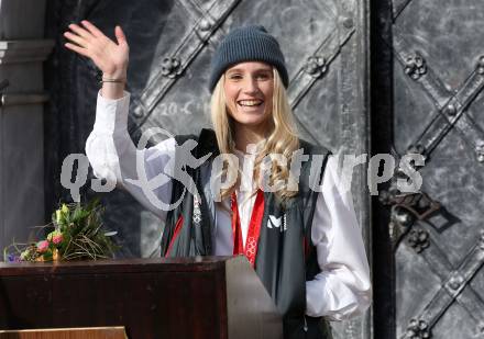 Snowboard. Slopestyle.  Big Air. Empfang Olympiasiegerin Anna Gasser.   . Millstatt, am 20.2.2022.
Foto: Kuess
www.qspictures.net
---
pressefotos, pressefotografie, kuess, qs, qspictures, sport, bild, bilder, bilddatenbank