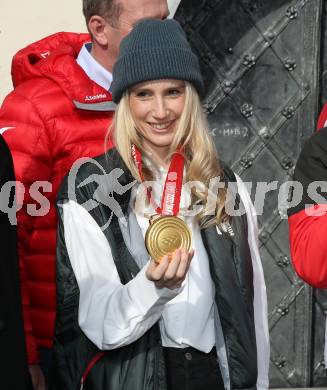 Snowboard. Slopestyle.  Big Air. Empfang Olympiasiegerin Anna Gasser.   . Millstatt, am 20.2.2022.
Foto: Kuess
www.qspictures.net
---
pressefotos, pressefotografie, kuess, qs, qspictures, sport, bild, bilder, bilddatenbank