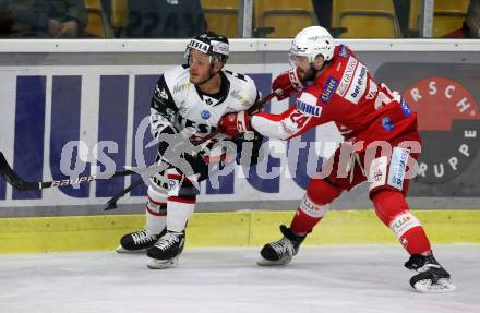 EBEL. Eishockey Bundesliga. KAC gegen	Tesla Orli Znojmo. Strong Steven (KAC),  Luciani Anthony (Znojmo). Klagenfurt, am 18.2.2022.
Foto: Kuess
www.qspictures.net

---
pressefotos, pressefotografie, kuess, qs, qspictures, sport, bild, bilder, bilddatenbank