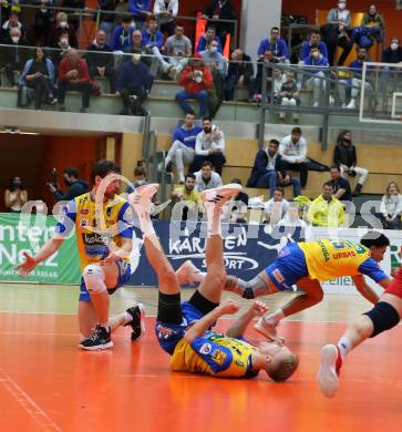 Volleyball MEVZA League 2022 - Final Four. ACH Volley Ljubljana gegen SK Zadruga Aich/Dob. Marino Marelic, Blazej Podlesny, Andre Luiz Ludegards Gomes Gama  (Aich/Dob). Bleiburg, am 19.2.2022.
Foto: Kuess
www.qspictures.net
---
pressefotos, pressefotografie, kuess, qs, qspictures, sport, bild, bilder, bilddatenbank