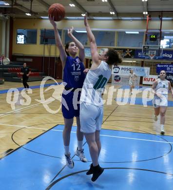 Basketball Damen Superliga 2021/2022. Grunddurchgang 13. Runde.  KOS Celovec Damen gegen  Vienna D.C. Timberwolves.  Susanne Dvorsak (KOS),  Lilian Schwarzenecker (Timberwolves). Klagenfurt, am 26.2.2022.
Foto: Kuess
www.qspictures.net
---
pressefotos, pressefotografie, kuess, qs, qspictures, sport, bild, bilder, bilddatenbank