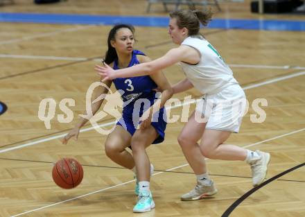 Basketball Damen Superliga 2021/2022. Grunddurchgang 13. Runde.  KOS Celovec Damen gegen  Vienna D.C. Timberwolves.  Monika Ristic (KOS),   Natascha Santos (Timberwolves). Klagenfurt, am 26.2.2022.
Foto: Kuess
www.qspictures.net
---
pressefotos, pressefotografie, kuess, qs, qspictures, sport, bild, bilder, bilddatenbank