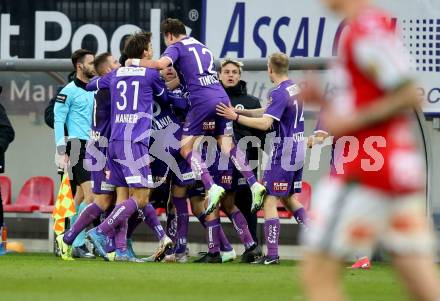 Fussball Bundesliga. SK Austria Klagenfurt gegen SV Guntamatic Ried.  Torjubel Ivan Saravanja,  (Klagenfurt). Klagenfurt, am 27.2.2022.
Foto: Kuess
www.qspictures.net
---
pressefotos, pressefotografie, kuess, qs, qspictures, sport, bild, bilder, bilddatenbank