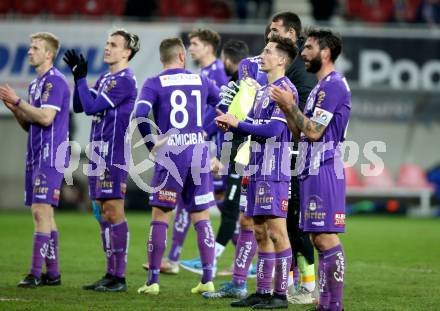 Fussball Bundesliga. SK Austria Klagenfurt gegen SV Guntamatic Ried.  Christopher CVetko, Lukas Fridrikas, Till Schumacher, Kosmas Gkezos (Klagenfurt). Klagenfurt, am 27.2.2022.
Foto: Kuess
www.qspictures.net
---
pressefotos, pressefotografie, kuess, qs, qspictures, sport, bild, bilder, bilddatenbank