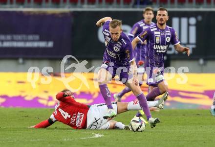 Fussball Bundesliga. SK Austria Klagenfurt gegen SV Guntamatic Ried.  Florian Jaritz, (Klagenfurt),  Marcel Ziegl  (Ried). Klagenfurt, am 27.2.2022.
Foto: Kuess
www.qspictures.net
---
pressefotos, pressefotografie, kuess, qs, qspictures, sport, bild, bilder, bilddatenbank