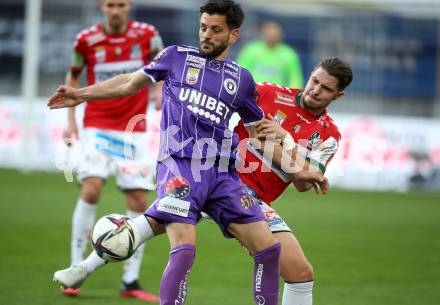 Fussball Bundesliga. SK Austria Klagenfurt gegen SV Guntamatic Ried.  Darijo Pecirep,  (Klagenfurt),  Luca Emanuel Meisl (Ried). Klagenfurt, am 27.2.2022.
Foto: Kuess
www.qspictures.net
---
pressefotos, pressefotografie, kuess, qs, qspictures, sport, bild, bilder, bilddatenbank