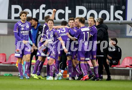 Fussball Bundesliga. SK Austria Klagenfurt gegen SV Guntamatic Ried.  Torjubel Ivan Saravanja, (Klagenfurt). Klagenfurt, am 27.2.2022.
Foto: Kuess
www.qspictures.net
---
pressefotos, pressefotografie, kuess, qs, qspictures, sport, bild, bilder, bilddatenbank