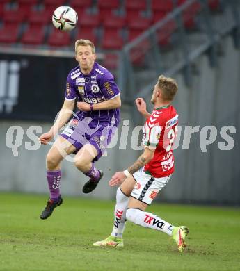 Fussball Bundesliga. SK Austria Klagenfurt gegen SV Guntamatic Ried.  Christopher Cvetko,  (Klagenfurt),  Nikolas Stosic (Ried). Klagenfurt, am 27.2.2022.
Foto: Kuess
www.qspictures.net
---
pressefotos, pressefotografie, kuess, qs, qspictures, sport, bild, bilder, bilddatenbank