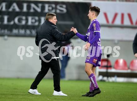 Fussball Bundesliga. SK Austria Klagenfurt gegen SV Guntamatic Ried.  Trainer Wolfgang Schellenberg, Till Schumacher (Klagenfurt). Klagenfurt, am 27.2.2022.
Foto: Kuess
www.qspictures.net
---
pressefotos, pressefotografie, kuess, qs, qspictures, sport, bild, bilder, bilddatenbank