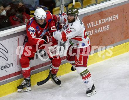 EBEL. Eishockey Bundesliga. KAC gegen	HCB Suedtirol Alperia. Manuel Ganahl,  (KAC), Mathew Maione  (Bozen). Klagenfurt, am 2.3.2022.
Foto: Kuess
www.qspictures.net

---
pressefotos, pressefotografie, kuess, qs, qspictures, sport, bild, bilder, bilddatenbank