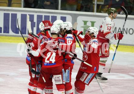 EBEL. Eishockey Bundesliga. KAC gegen	HCB Suedtirol Alperia. Torjubel Thomas Hundertpfund, Lukas Haudum, Manuel Ganahl, Steven Strong, Martin Schumnig (KAC). Klagenfurt, am 2.3.2022.
Foto: Kuess
www.qspictures.net

---
pressefotos, pressefotografie, kuess, qs, qspictures, sport, bild, bilder, bilddatenbank