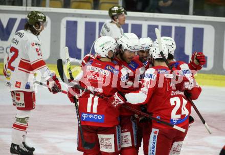 EBEL. Eishockey Bundesliga. KAC gegen	HCB Suedtirol Alperia. Torjubel Thomas Hundertpfund, Lukas Haudum, Manuel Ganahl, Steven Strong, Martin Schumnig (KAC). Klagenfurt, am 2.3.2022.
Foto: Kuess
www.qspictures.net

---
pressefotos, pressefotografie, kuess, qs, qspictures, sport, bild, bilder, bilddatenbank