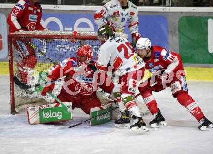 EBEL. Eishockey Bundesliga. KAC gegen	HCB Suedtirol Alperia. Sebastian Dahm, Paul Postma,  (KAC), Angelo Miceli  (Bozen). Klagenfurt, am 2.3.2022.
Foto: Kuess
www.qspictures.net

---
pressefotos, pressefotografie, kuess, qs, qspictures, sport, bild, bilder, bilddatenbank