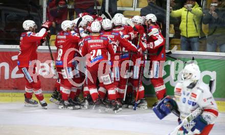 EBEL. Eishockey Bundesliga. KAC gegen	HCB Suedtirol Alperia. Jubel  (KAC). Klagenfurt, am 2.3.2022.
Foto: Kuess
www.qspictures.net

---
pressefotos, pressefotografie, kuess, qs, qspictures, sport, bild, bilder, bilddatenbank