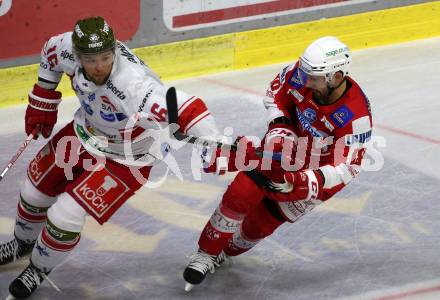 EBEL. Eishockey Bundesliga. KAC gegen	HCB Suedtirol Alperia. Thomas Koch, (KAC), James Dehaas   (Bozen). Klagenfurt, am 2.3.2022.
Foto: Kuess
www.qspictures.net

---
pressefotos, pressefotografie, kuess, qs, qspictures, sport, bild, bilder, bilddatenbank