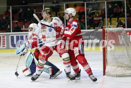 EBEL. Eishockey Bundesliga. KAC gegen	HCB Suedtirol Alperia. Lukas Haudum, (KAC), James Dehaas   (Bozen). Klagenfurt, am 2.3.2022.
Foto: Kuess
www.qspictures.net

---
pressefotos, pressefotografie, kuess, qs, qspictures, sport, bild, bilder, bilddatenbank