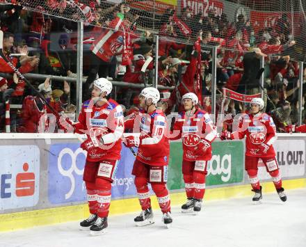 EBEL. Eishockey Bundesliga. KAC gegen	HCB Suedtirol Alperia. Jubel Paul Postma, Thomas Vallant (KAC). Klagenfurt, am 2.3.2022.
Foto: Kuess
www.qspictures.net

---
pressefotos, pressefotografie, kuess, qs, qspictures, sport, bild, bilder, bilddatenbank