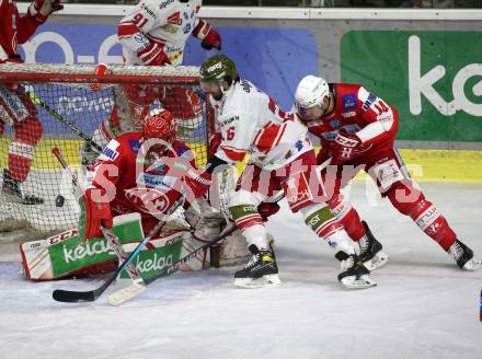 EBEL. Eishockey Bundesliga. KAC gegen	HCB Suedtirol Alperia. Sebastian Dahm, Paul Postma,  (KAC), Angelo Miceli  (Bozen). Klagenfurt, am 2.3.2022.
Foto: Kuess
www.qspictures.net

---
pressefotos, pressefotografie, kuess, qs, qspictures, sport, bild, bilder, bilddatenbank