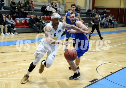 Basketball Zweite Liga 2021/2022. Grunddurchgang 18. Runde.  Woerthersee Piraten gegen 	BBU Salzburg.  Shawn Ray (Piraten), Luka Milovac (Salzburg). Klagenfurt, am 5.3.2022. 
Foto: Kuess
www.qspictures.net

---
pressefotos, pressefotografie, kuess, qs, qspictures, sport, bild, bilder, bilddatenbank