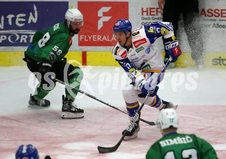 EBEL. Eishockey Bundesliga. VSV gegen HK SZ Olimpija Ljubljana. Scott KOsmachuk,   (VSV),  Sebastien Piche (Laibach). Villach, am 9.3.2022.
Foto: Kuess
www.qspictures.net
---
pressefotos, pressefotografie, kuess, qs, qspictures, sport, bild, bilder, bilddatenbank