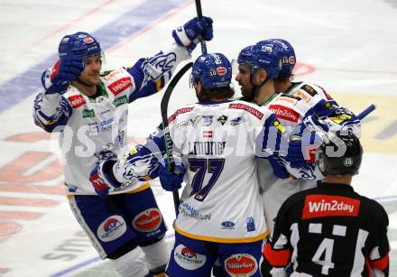 EBEL. Eishockey Bundesliga. VSV gegen HK SZ Olimpija Ljubljana. Torjubel Philipp Lindner, Brett Flemming  (VSV). Villach, am 9.3.2022.
Foto: Kuess
www.qspictures.net
---
pressefotos, pressefotografie, kuess, qs, qspictures, sport, bild, bilder, bilddatenbank