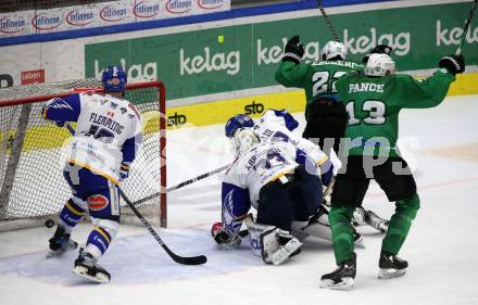 EBEL. Eishockey Bundesliga. VSV gegen HK SZ Olimpija Ljubljana.  Torjubel S Guillaume Leclerc, Ziga Pance  (Laibach). Villach, am 9.3.2022.
Foto: Kuess
www.qspictures.net
---
pressefotos, pressefotografie, kuess, qs, qspictures, sport, bild, bilder, bilddatenbank