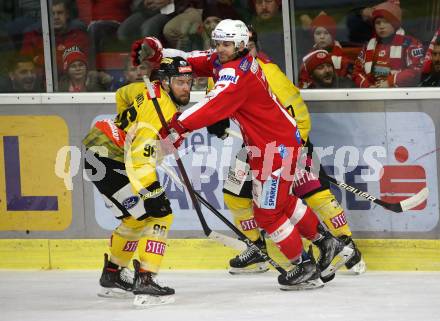 EBEL. Eishockey Bundesliga. KAC gegen	spusu Vienna Capitals. Manuel Ganahl, (KAC), Nikolaus Hartl   (Vienna Capitals). Klagenfurt, am 11.3.2022.
Foto: Kuess
www.qspictures.net

---
pressefotos, pressefotografie, kuess, qs, qspictures, sport, bild, bilder, bilddatenbank