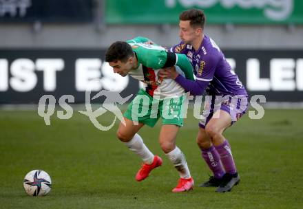 Fussball Bundesliga. Play-off. SK Austria Klagenfurt gegen Rapid Wien.  Till Schumacher, (Klagenfurt), Dejan Petrovic   (Rapid). Klagenfurt, am 13.3.2022.
Foto: Kuess
www.qspictures.net
---
pressefotos, pressefotografie, kuess, qs, qspictures, sport, bild, bilder, bilddatenbank