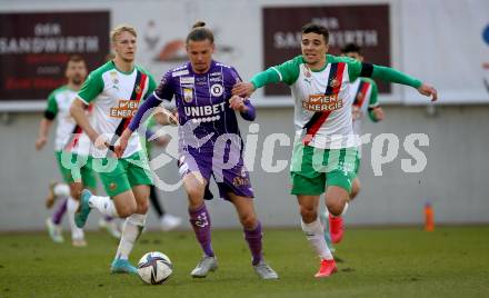 Fussball Bundesliga. Play-off. SK Austria Klagenfurt gegen Rapid Wien.  Patrick Greil,  (Klagenfurt),  Dejan Petrovic (Rapid). Klagenfurt, am 13.3.2022.
Foto: Kuess
www.qspictures.net
---
pressefotos, pressefotografie, kuess, qs, qspictures, sport, bild, bilder, bilddatenbank