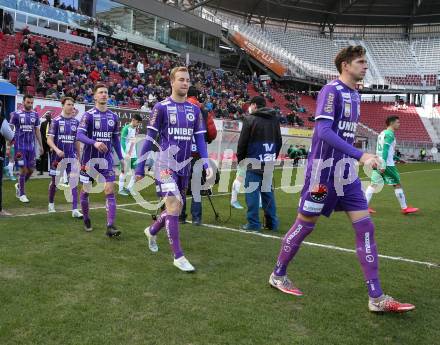 Fussball Bundesliga. Play-off. SK Austria Klagenfurt gegen Rapid Wien.  Ivan Saravanja, Florian Jaritz, Till Schumacher (Klagenfurt). Klagenfurt, am 13.3.2022.
Foto: Kuess
www.qspictures.net
---
pressefotos, pressefotografie, kuess, qs, qspictures, sport, bild, bilder, bilddatenbank