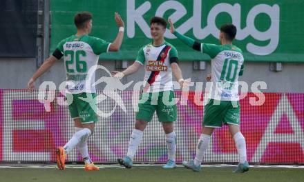 Fussball Bundesliga. Play-off. SK Austria Klagenfurt gegen Rapid Wien.  Torjubel Martin Moormann, Bernhard Zimmermann, Yusuf Demir  (Rapid). Klagenfurt, am 13.3.2022.
Foto: Kuess
www.qspictures.net
---
pressefotos, pressefotografie, kuess, qs, qspictures, sport, bild, bilder, bilddatenbank