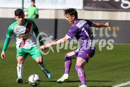 Fussball Bundesliga. Play-off. SK Austria Klagenfurt gegen Rapid Wien.  Alex Timossi Andersson, (Klagenfurt), Yusuf Demir   (Rapid). Klagenfurt, am 13.3.2022.
Foto: Kuess
www.qspictures.net
---
pressefotos, pressefotografie, kuess, qs, qspictures, sport, bild, bilder, bilddatenbank