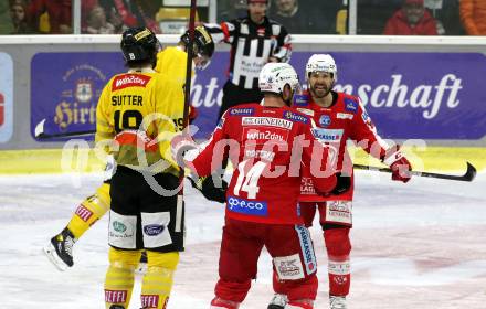 EBEL. Eishockey Bundesliga. KAC gegen	spusu Vienna Capitals. Torjubel Paul Postma, Thomas Koch,  (KAC). Klagenfurt, am 13.3.2022.
Foto: Kuess
www.qspictures.net

---
pressefotos, pressefotografie, kuess, qs, qspictures, sport, bild, bilder, bilddatenbank