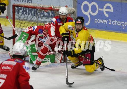 EBEL. Eishockey Bundesliga. KAC gegen	spusu Vienna Capitals. Daniel Obersteiner, Sebastian Dahm, (KAC), James Sheppard   (Vienna Capitals). Klagenfurt, am 13.3.2022.
Foto: Kuess
www.qspictures.net

---
pressefotos, pressefotografie, kuess, qs, qspictures, sport, bild, bilder, bilddatenbank