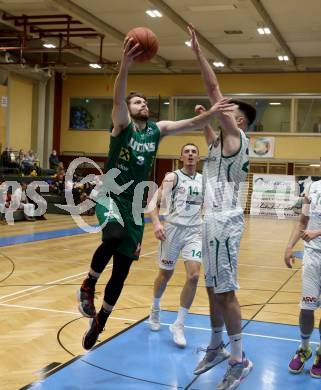 Basketball 2. Liga 2021/2022. Grunddurchgang 13. Runde.  KOS Celovec gegen  Dornbirn Lions.  Marin Sliskovic (KOS), Panagiotis Zaraidonis  (Dornbirn). Klagenfurt, am 19.3.2022.
Foto: Kuess
www.qspictures.net
---
pressefotos, pressefotografie, kuess, qs, qspictures, sport, bild, bilder, bilddatenbank