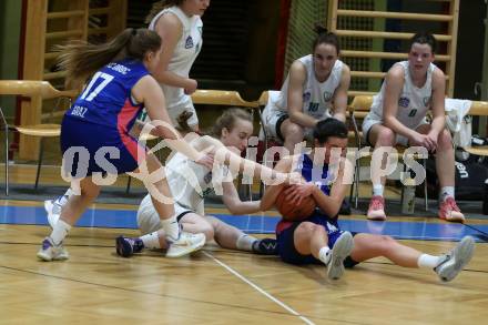 Basketball Damen Superliga 2021/2022. Grunddurchgang 11. Runde.  KOS Celovec Damen gegen   UBSC-DBBC Graz. Johanna Thamer  (KOS),  Eni Nizamic (Graz). Klagenfurt, am 19.3.2022.
Foto: Kuess
www.qspictures.net
---
pressefotos, pressefotografie, kuess, qs, qspictures, sport, bild, bilder, bilddatenbank