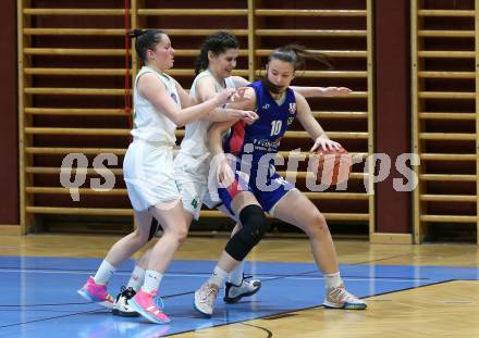 Basketball Damen Superliga 2021/2022. Grunddurchgang 11. Runde.  KOS Celovec Damen gegen   UBSC-DBBC Graz. Patricia Pauer, Sasa Tomazic  (KOS),  Ajla Meskic (Graz). Klagenfurt, am 19.3.2022.
Foto: Kuess
www.qspictures.net
---
pressefotos, pressefotografie, kuess, qs, qspictures, sport, bild, bilder, bilddatenbank