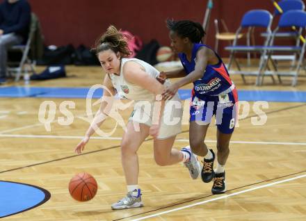 Basketball Damen Superliga 2021/2022. Grunddurchgang 11. Runde.  KOS Celovec Damen gegen   UBSC-DBBC Graz. Elma Voljevica  (KOS),  Dierry Sow  (Graz). Klagenfurt, am 19.3.2022.
Foto: Kuess
www.qspictures.net
---
pressefotos, pressefotografie, kuess, qs, qspictures, sport, bild, bilder, bilddatenbank