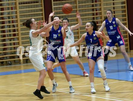 Basketball Damen Superliga 2021/2022. Grunddurchgang 11. Runde.  KOS Celovec Damen gegen   UBSC-DBBC Graz.  Lena WeiÃenbrunner (KOS),   Eni Nizamic, Elisabeth Dudau (Graz). Klagenfurt, am 19.3.2022.
Foto: Kuess
www.qspictures.net
---
pressefotos, pressefotografie, kuess, qs, qspictures, sport, bild, bilder, bilddatenbank