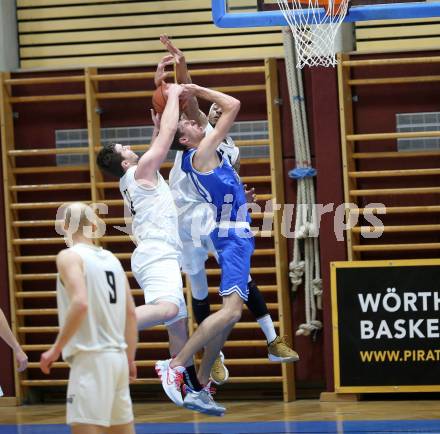 Basketball Zweite Liga 2021/2022. Grunddurchgang 16. Runde.  Woerthersee Piraten gegen Kufstein Towers. Shawn Ray, Andreas Nuck  (Piraten), Thomas Pirchner  (Kufstein). Klagenfurt, am 20.3.2022. 
Foto: Kuess
www.qspictures.net

---
pressefotos, pressefotografie, kuess, qs, qspictures, sport, bild, bilder, bilddatenbank