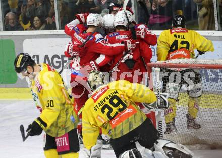 EBEL. Eishockey Bundesliga. KAC gegen	spusu Vienna Capitals. Torjubel Stefan Geier, Lukas Haudum, Manuel Geier, Thomas Vallant (KAC). Klagenfurt, am 20.3.2022.
Foto: Kuess
www.qspictures.net

---
pressefotos, pressefotografie, kuess, qs, qspictures, sport, bild, bilder, bilddatenbank