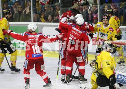 EBEL. Eishockey Bundesliga. KAC gegen	spusu Vienna Capitals. Torjubel Stefan Geier, Lukas Haudum, Manuel Geier, Thomas Vallant (KAC). Klagenfurt, am 20.3.2022.
Foto: Kuess
www.qspictures.net

---
pressefotos, pressefotografie, kuess, qs, qspictures, sport, bild, bilder, bilddatenbank