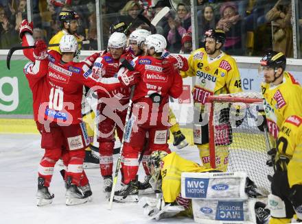 EBEL. Eishockey Bundesliga. KAC gegen	spusu Vienna Capitals. Torjubel Stefan Geier, Lukas Haudum, Manuel Geier, Thomas Vallant (KAC). Klagenfurt, am 20.3.2022.
Foto: Kuess
www.qspictures.net

---
pressefotos, pressefotografie, kuess, qs, qspictures, sport, bild, bilder, bilddatenbank