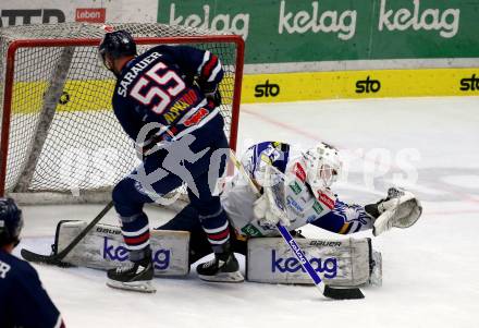 EBEL. Eishockey Bundesliga. VSV gegen Hydro Fehervar AV 19. Tomi Karhunen,  (VSV),  Andrew Sarauer  (Hydro Fehervar). Villach, am 24.3.2022.
Foto: Kuess
www.qspictures.net
---
pressefotos, pressefotografie, kuess, qs, qspictures, sport, bild, bilder, bilddatenbank