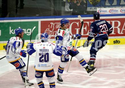 EBEL. Eishockey Bundesliga. VSV gegen Hydro Fehervar AV 19. Torjubel Marco Richter, Scott Kosmachuk, Nico Brunner  (VSV). Villach, am 24.3.2022.
Foto: Kuess
www.qspictures.net
---
pressefotos, pressefotografie, kuess, qs, qspictures, sport, bild, bilder, bilddatenbank