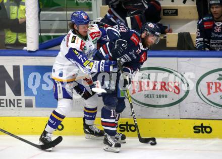 EBEL. Eishockey Bundesliga. VSV gegen Hydro Fehervar AV 19.  Philipp Lindner, (VSV), Istvan Bartalis   (Hydro Fehervar). Villach, am 24.3.2022.
Foto: Kuess
www.qspictures.net
---
pressefotos, pressefotografie, kuess, qs, qspictures, sport, bild, bilder, bilddatenbank